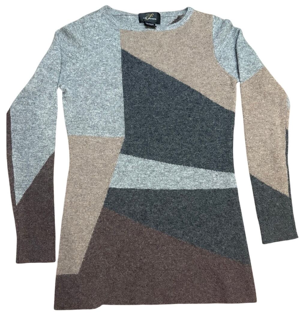 Pure Cashmere Women's Size XS Colorblock Crewneck Sweater 100% Cashmere